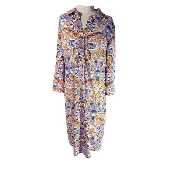 Talbots Womens S Multicolor Paisley Long-Sleeve Pull-On Dress With Buttons - Picture 2 of 9